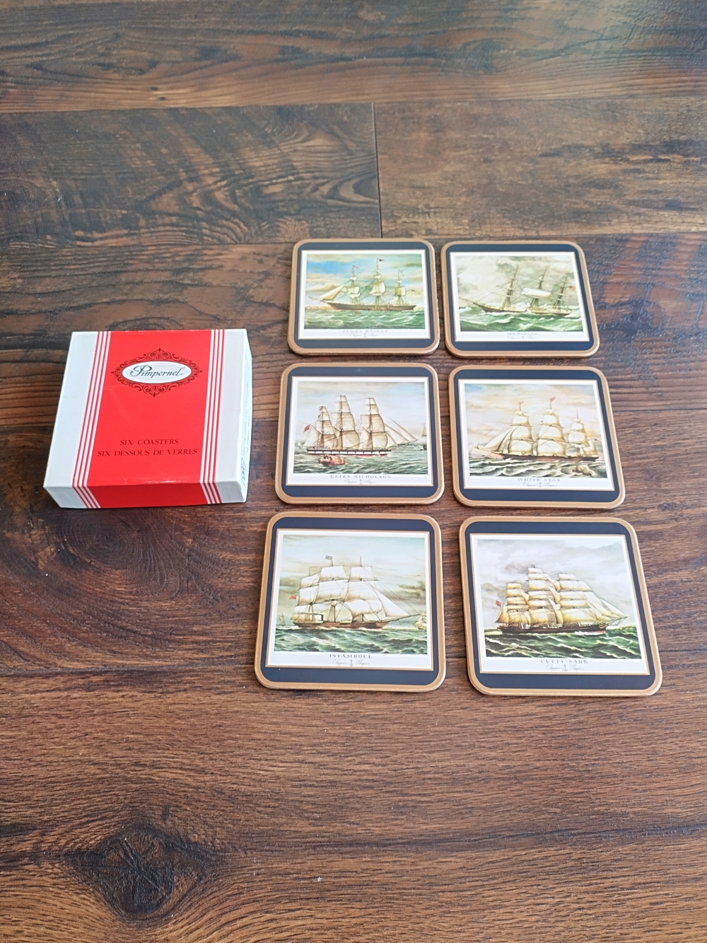 Vintage Set Of 6 Pimpernel "Clipper Ships" Coasters W/ Box. England
